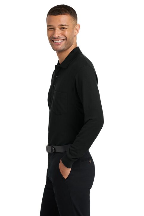 Custom Long Sleeve Polo Shirt with Pocket - Image 3