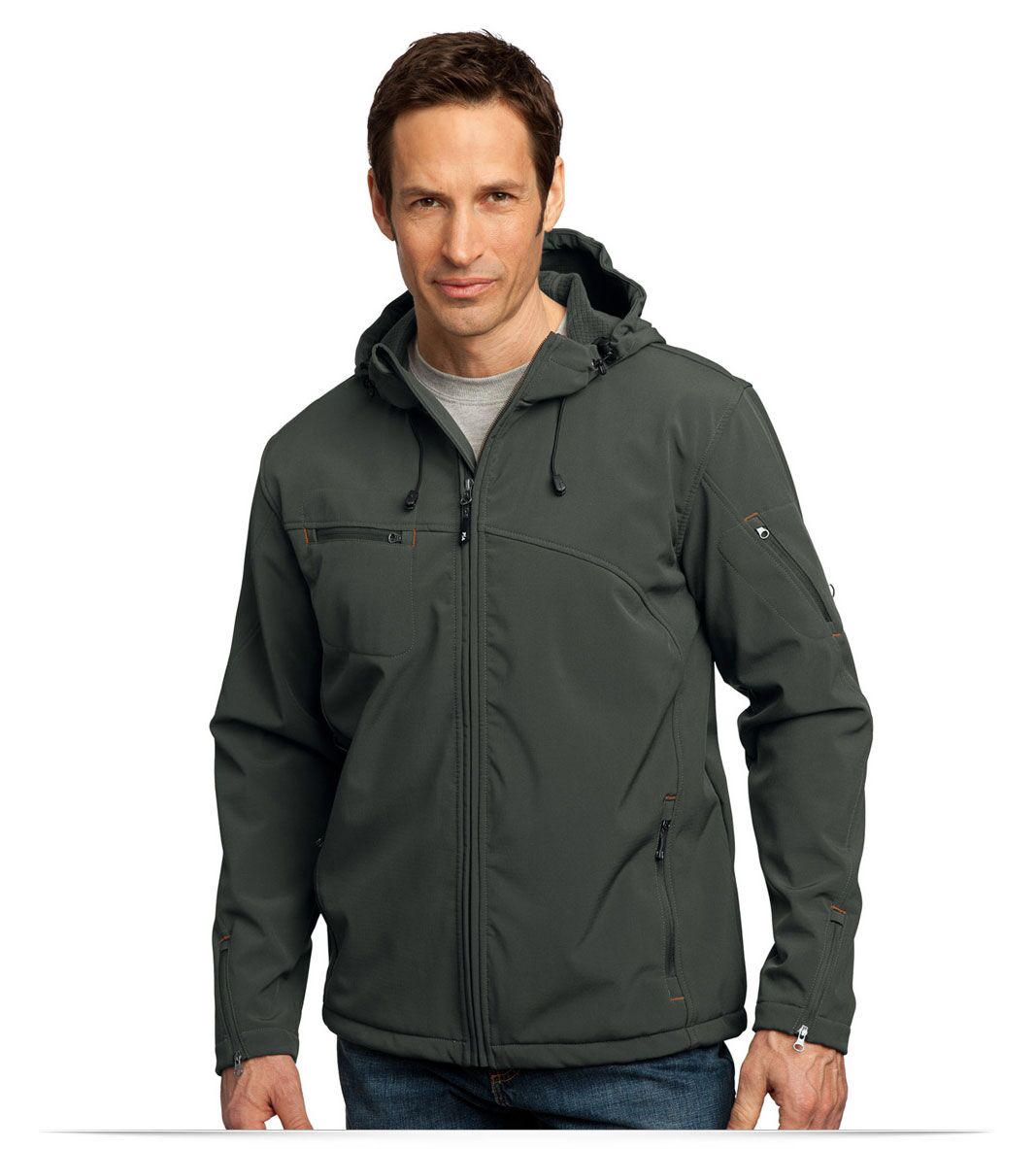 Embroidered Logo Textured Hooded Soft Shell Jacket