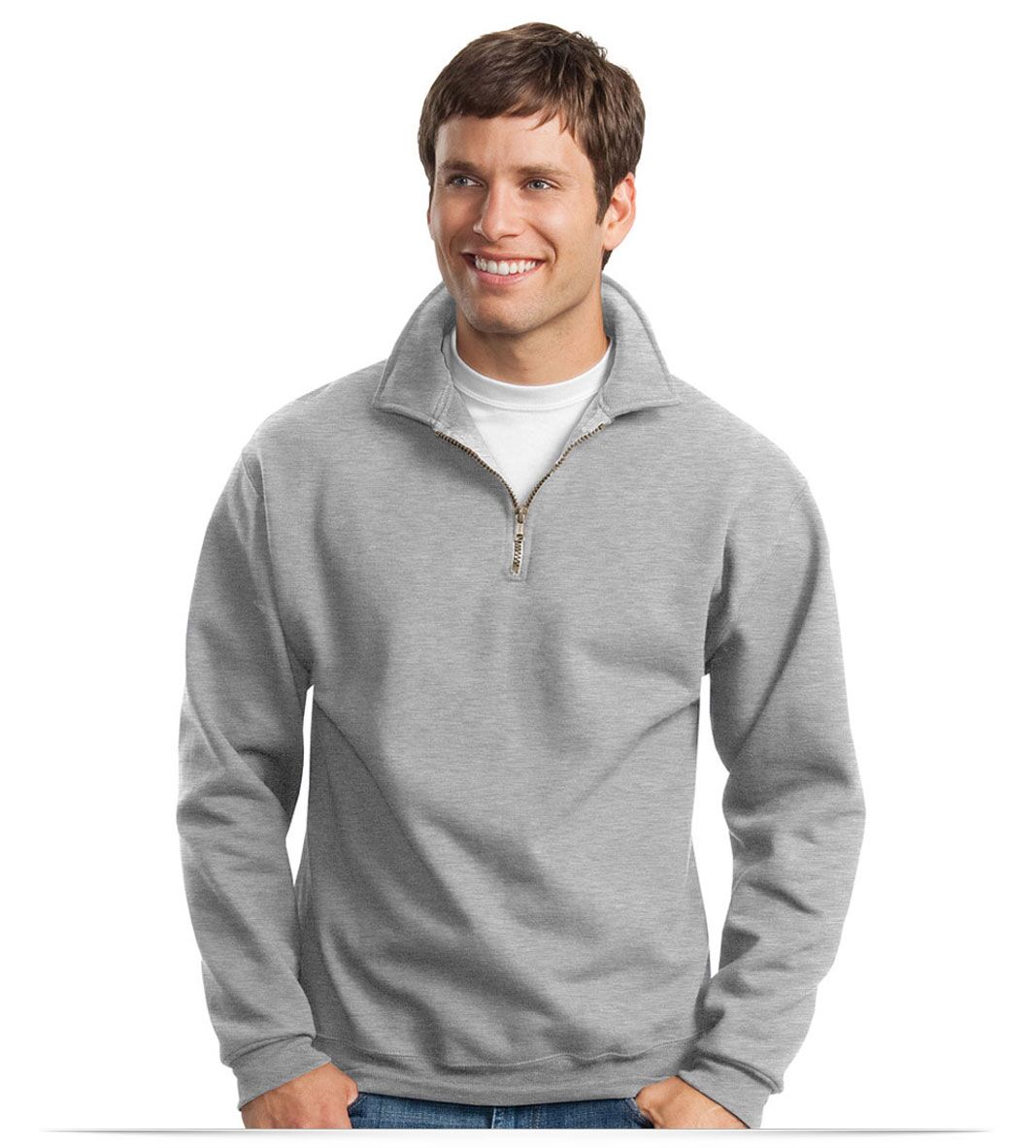 Custom Logo on Jerzees-14 Zip Sweatshirt Cadet Collar