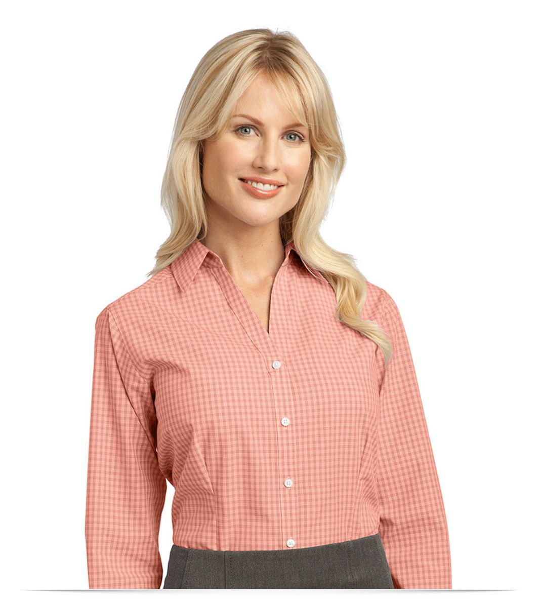 Customize Logo Ladies Plaid Easy Care Shirt