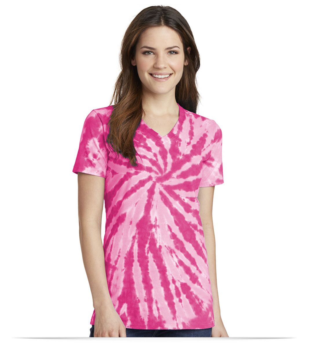 Embroidered Port and Company Ladies Tie-Dye V-Neck Tee