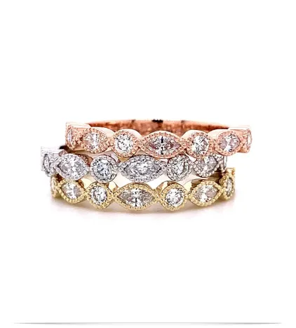 3 Stackable Round and Marquise Diamond Rings