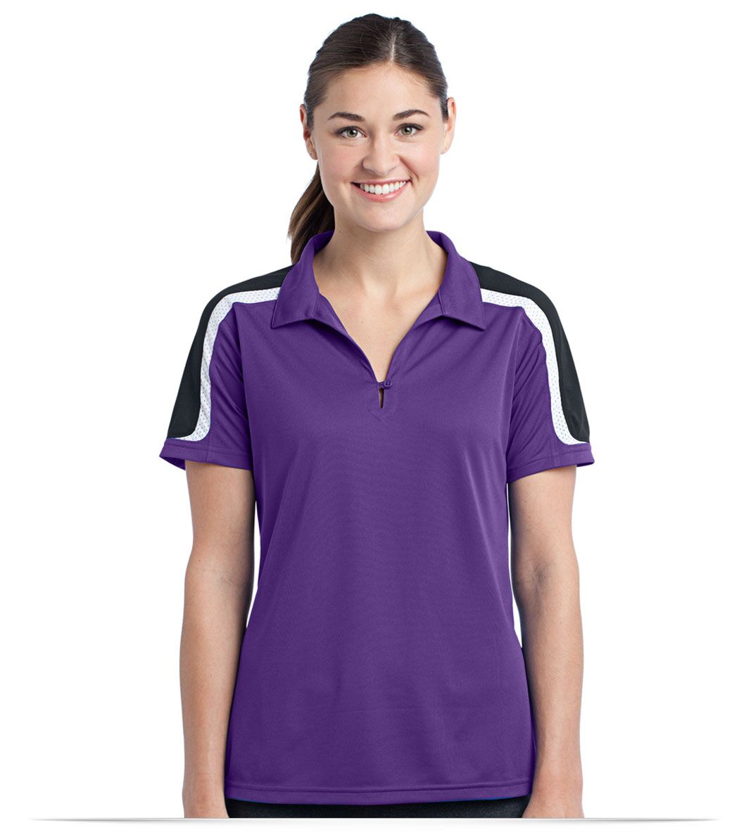 Custom Logo Sport Tek Ladies Tricolor Shoulder Sport Wick Polo