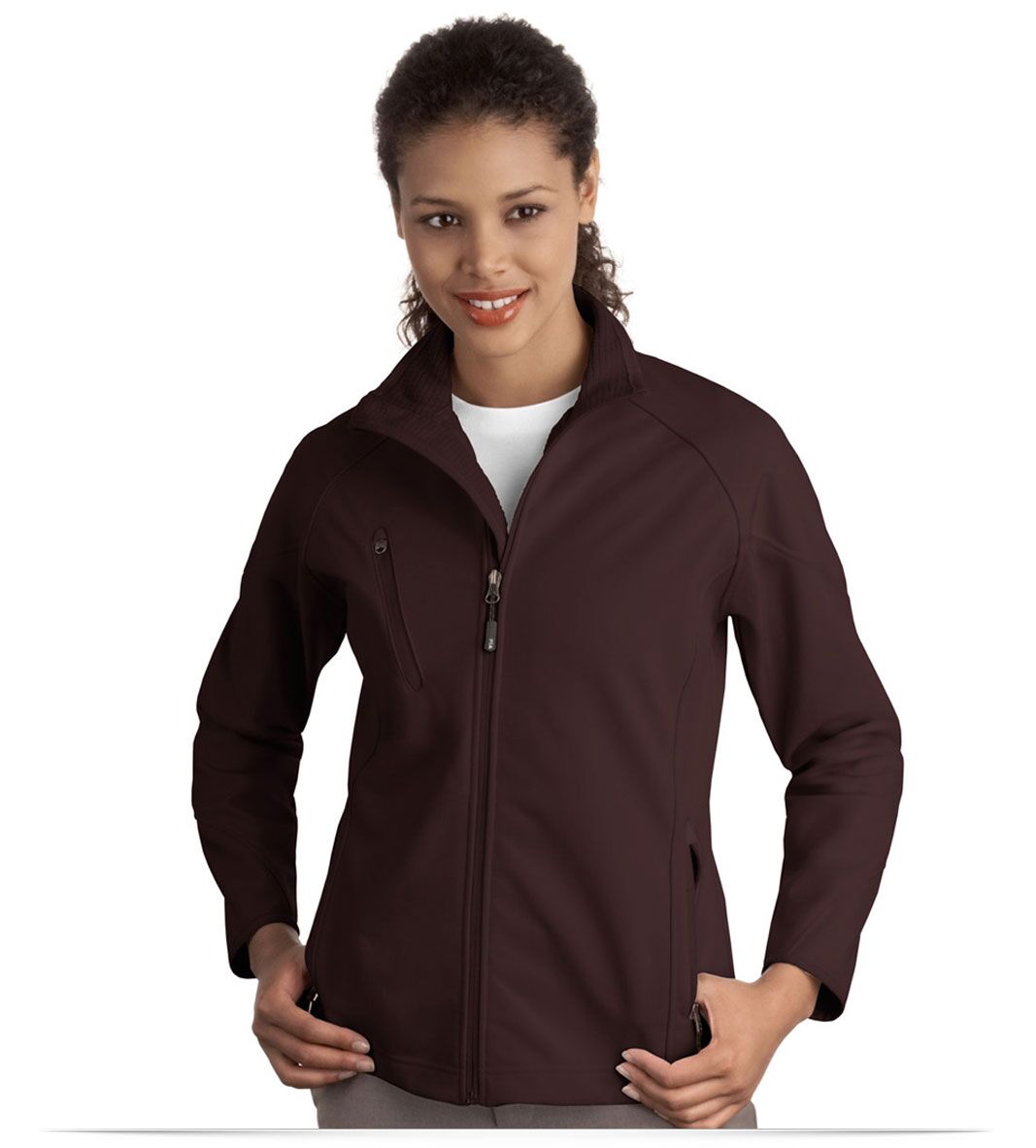 Embroidered Ladies Textured Soft Shell Jacket