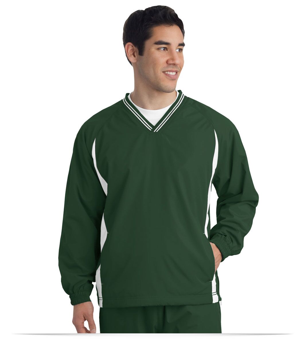 Green Custom Sport-Tek Tipped V-Neck Raglan Wind Shirt