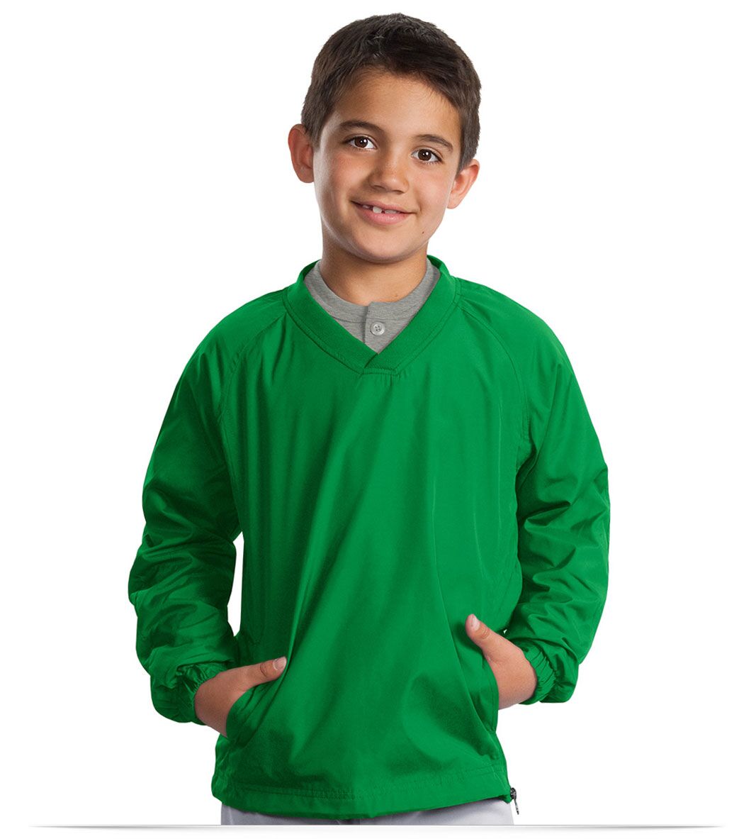 KellyGreen Custom Sport-Tek Youth V-Neck Raglan Wind Shirt