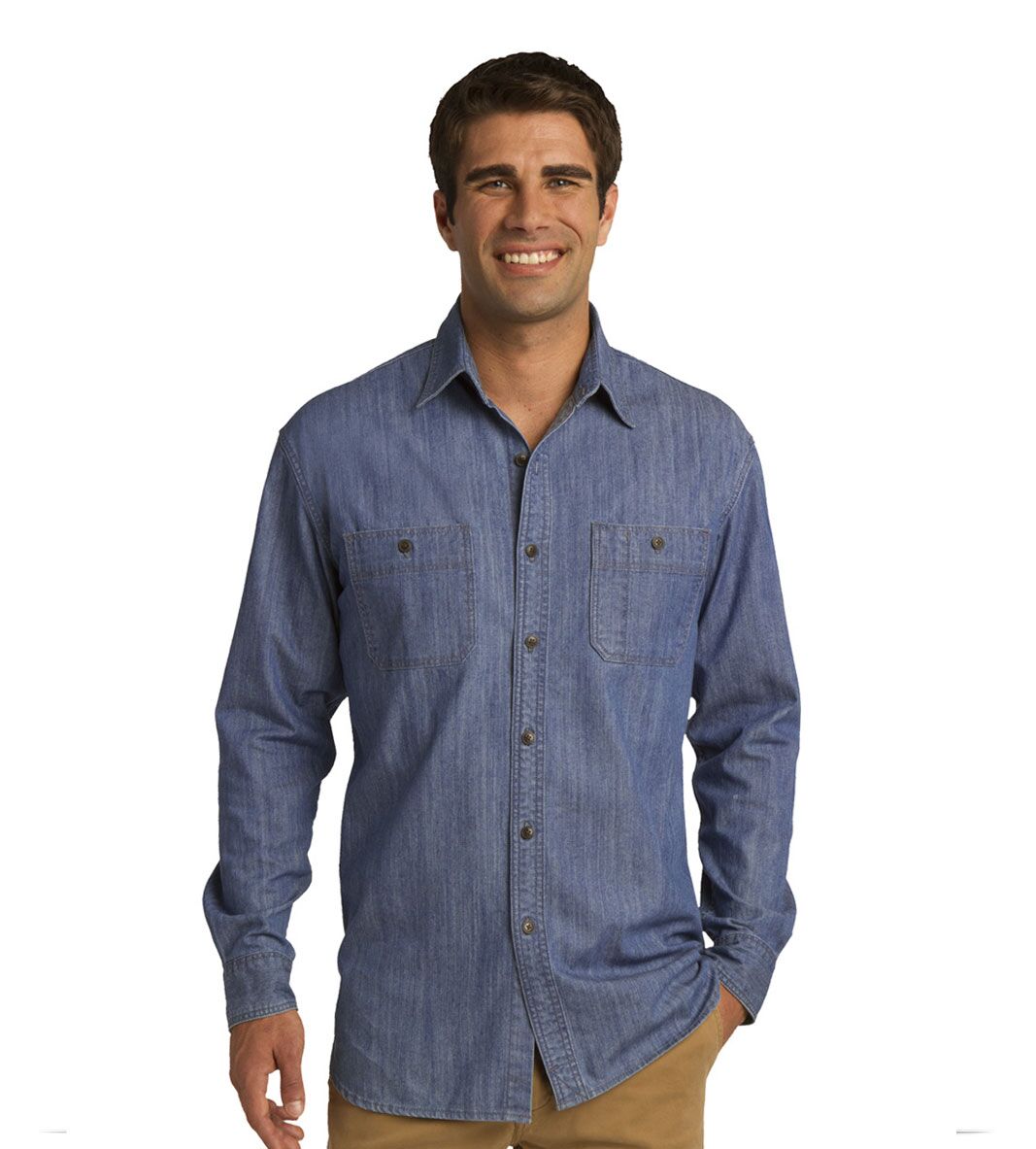 Indigo Custom Port Authority Patch Pockets Denim Shirt