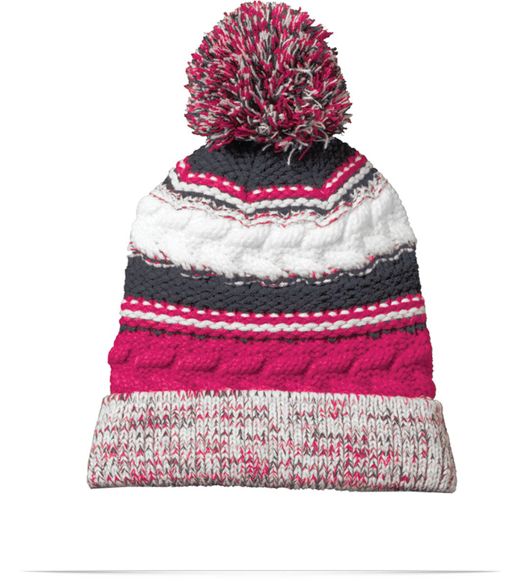 Pinkraspberryirongrey Sport-Tek Pom Pom Team Beanie