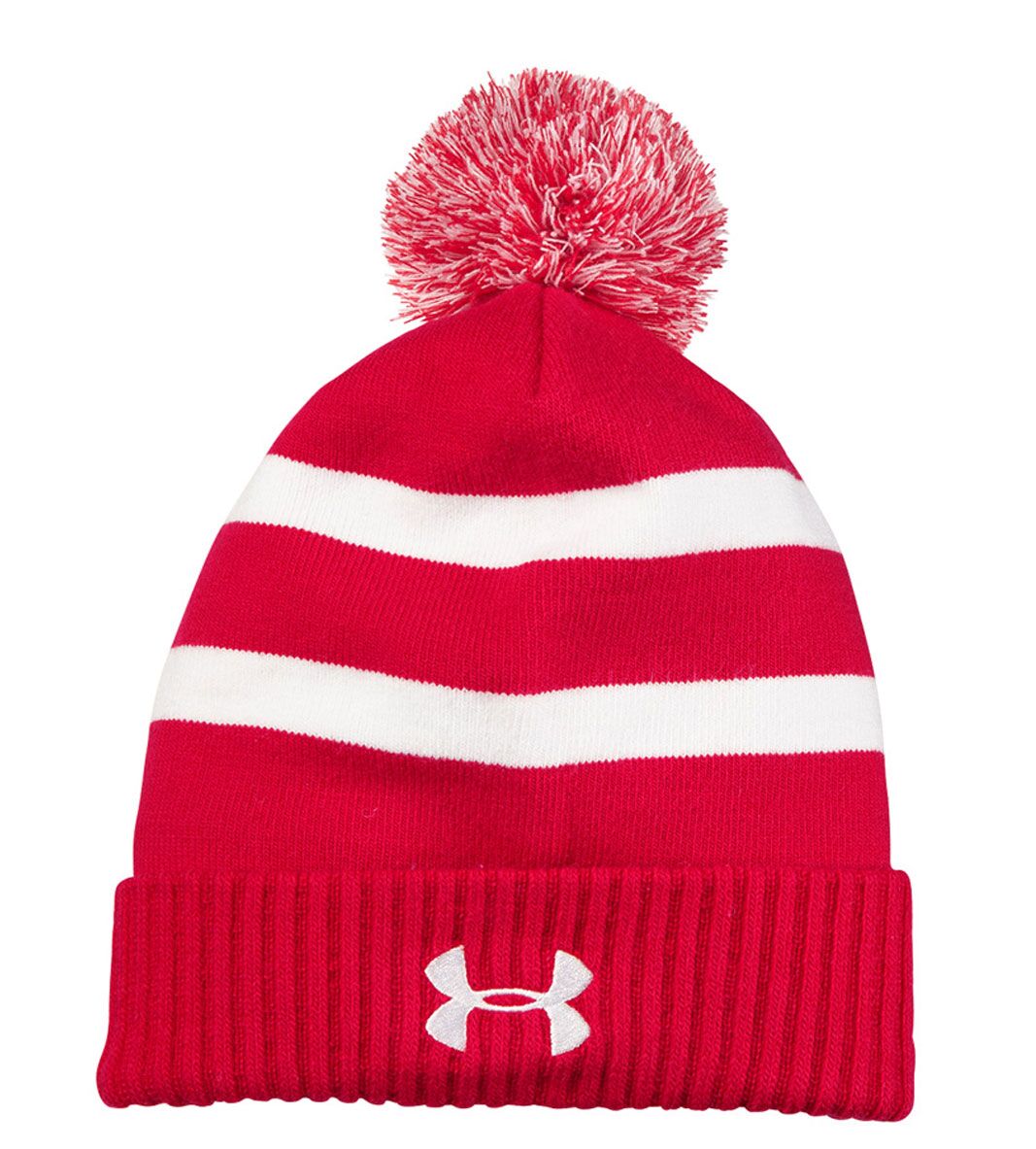 red_white Under Armour Pom Beanie