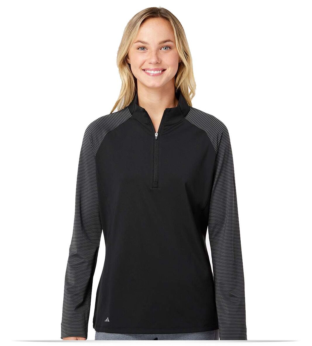 A521-Black-Front Women’s Stripe Block Quarter-Zip Pullover