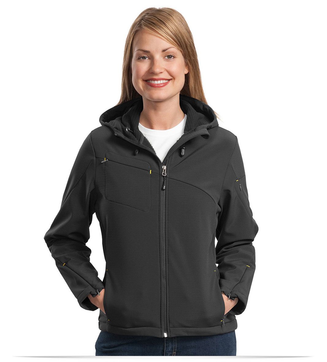 Embroidered Ladies Textured Hooded Softshell Jacket