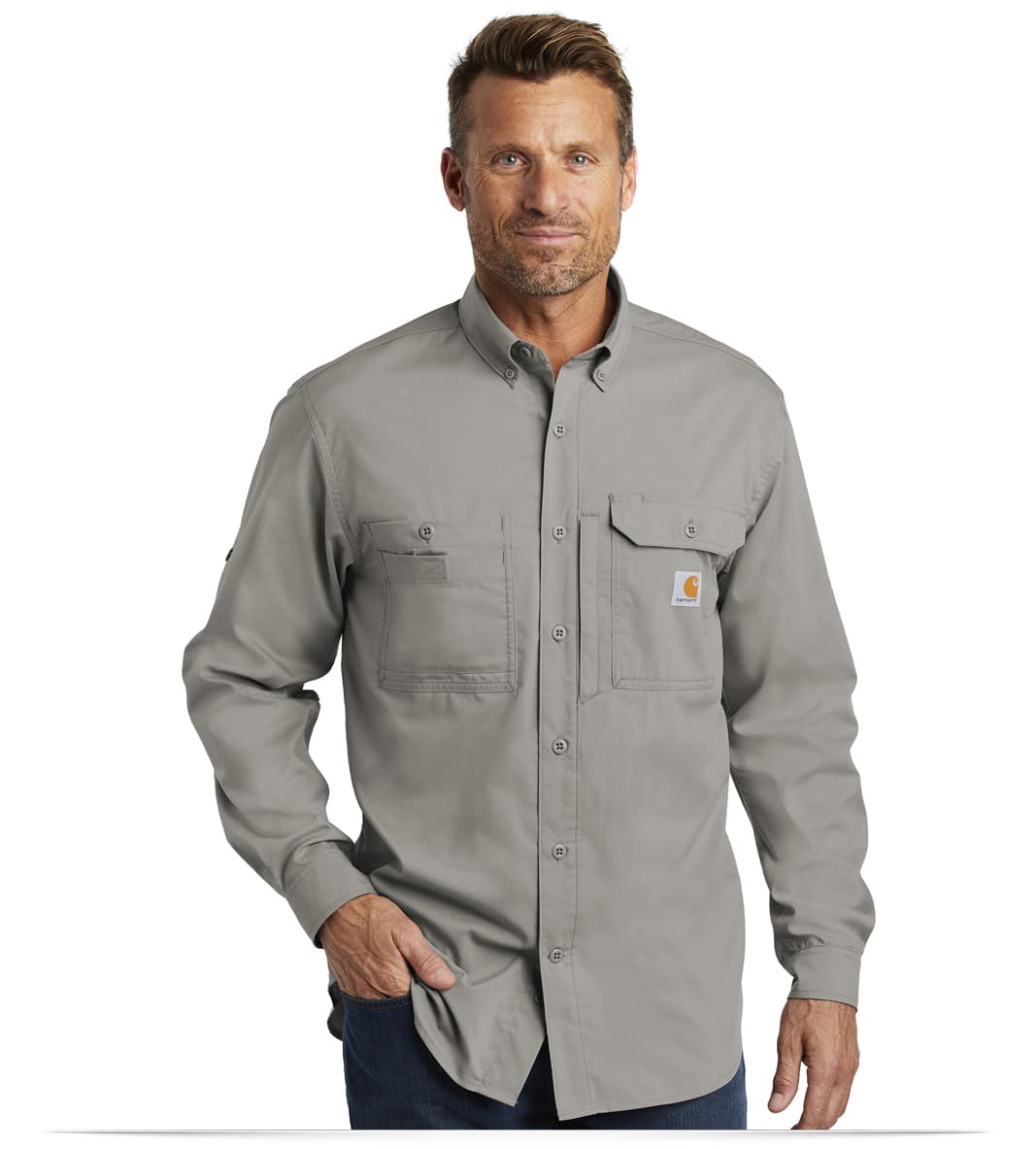 BCT102418-Asphalt-Front Carhartt Force Ridgefield Solid Long Sleeve Shirt