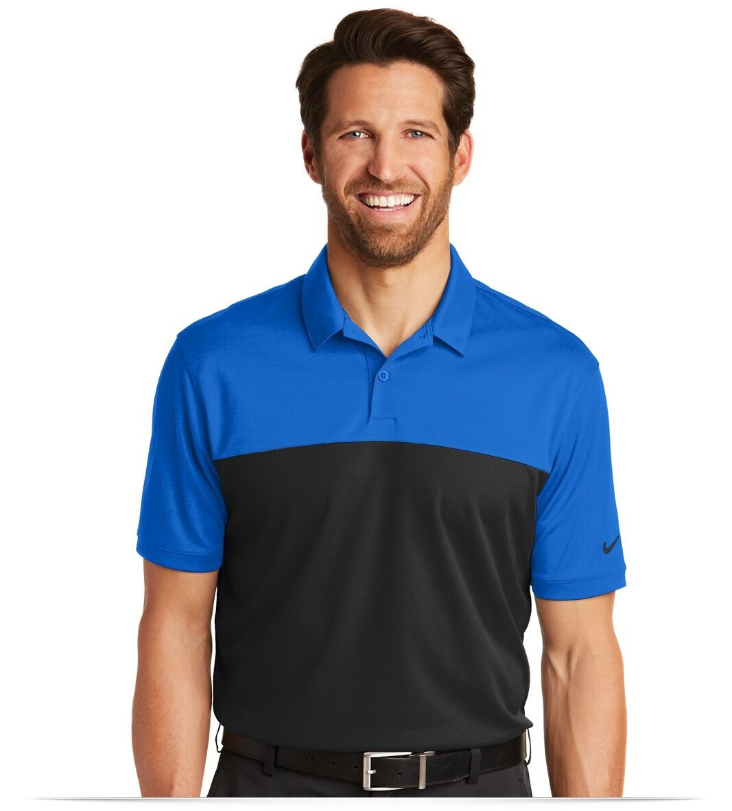 881655_bluesapphireBlack_front Nike Dri-FIT Colorblock Micro Pique Polo