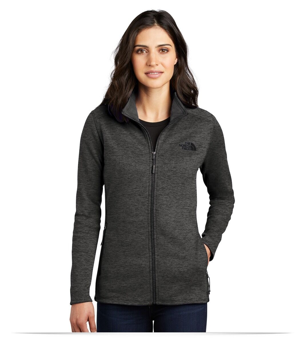 NF0A47F6_tnfdarkgreyheather_model_front Ladies Skyline Full-Zip Fleece Jacket