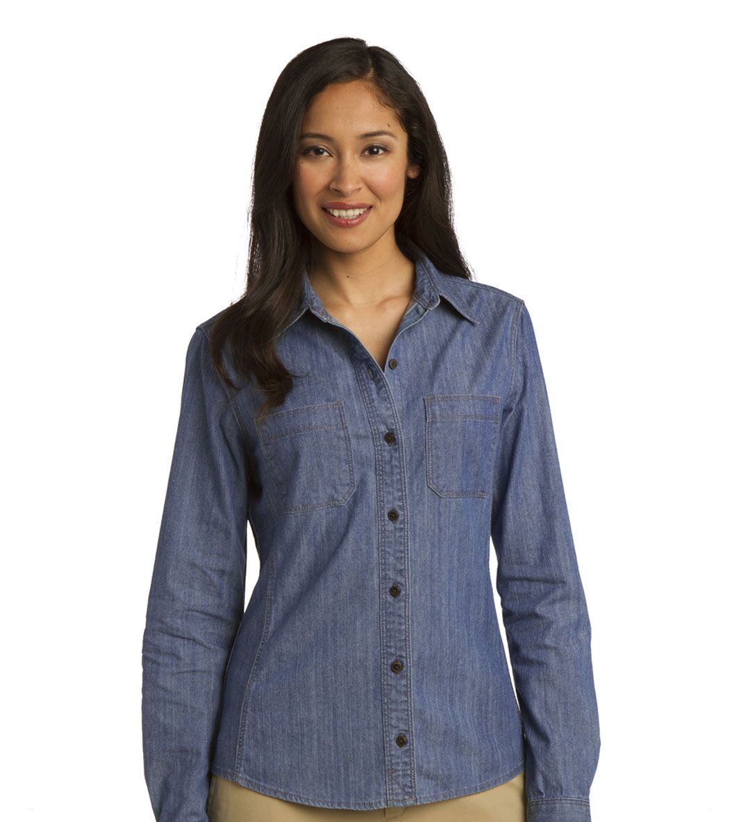 Indigo Ladies Patch Pockets Denim Shirt